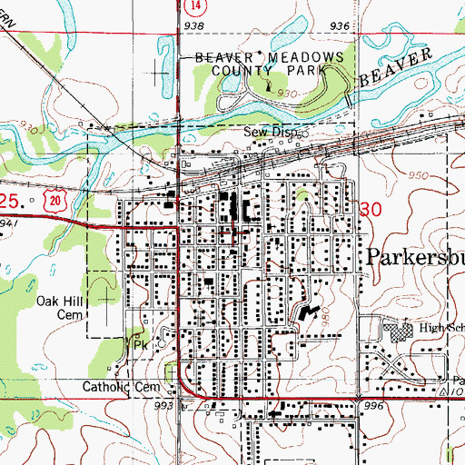 Topographic Map of Parkersburg City Hall, IA