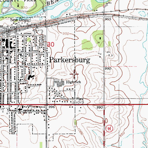 Topographic Map of Parkersburg United Methodist Church, IA