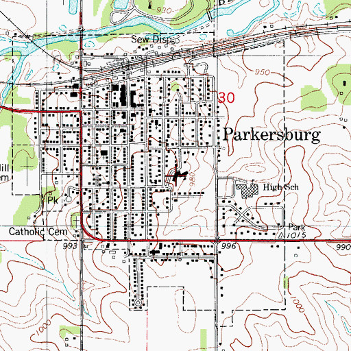 Topographic Map of Parkersburg Elementary School, IA