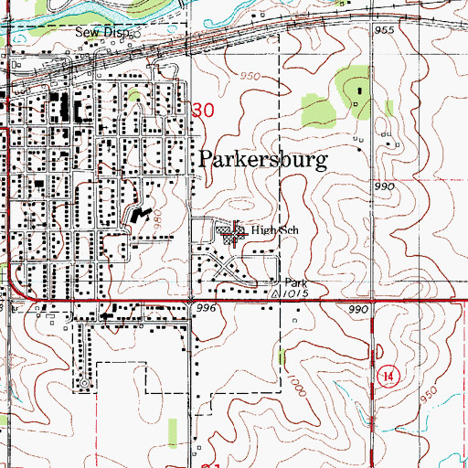 Topographic Map of Aplington - Parkersburg High School, IA