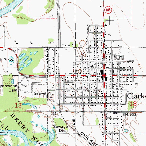 Topographic Map of Clarksville Community Nursing Home, IA