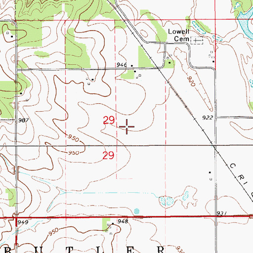 Topographic Map of Old Town Cemetery, IA