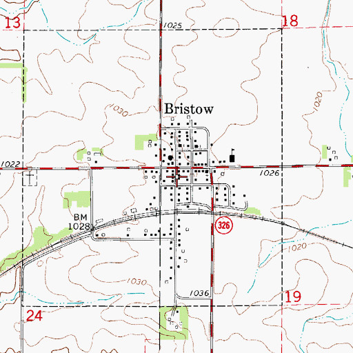 Topographic Map of Bristow Fire Department, IA