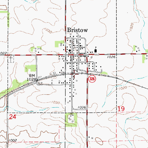 Topographic Map of Bristow, IA