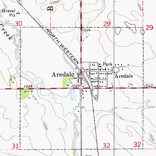 Topographic Map of Aredale (historical), IA