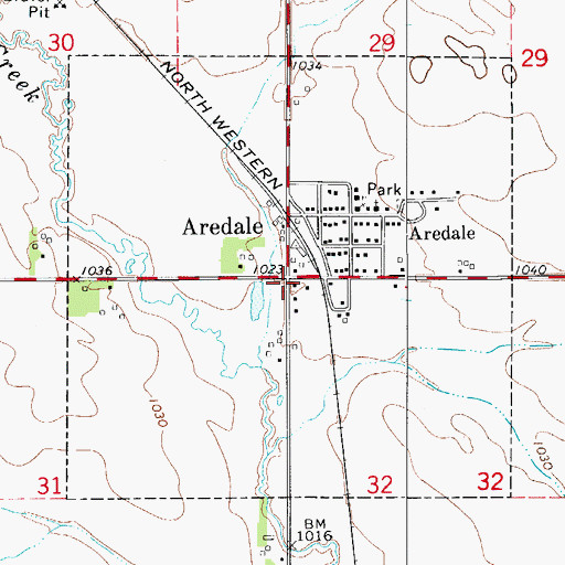 Topographic Map of Aredale Town Hall, IA