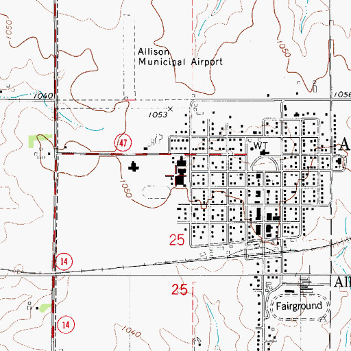 Topographic Map of North Butler Allison - Bristow Elementary School, IA