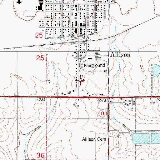 Topographic Map of Allison Bible Church, IA