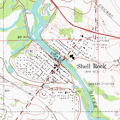 Topographic Map of Shell Rock Bridge, IA