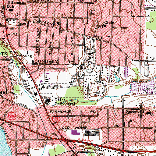 Topographic Map of Hillside Memorial Park, OH