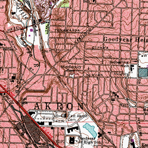 Topographic Map of Middlesbury Cemetery, OH