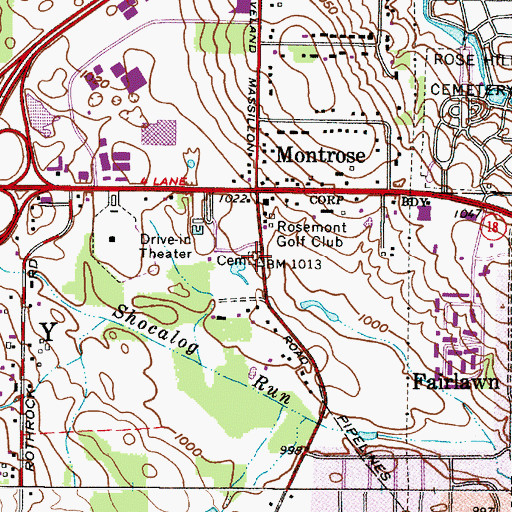 Topographic Map of Montrose Cemetery, OH