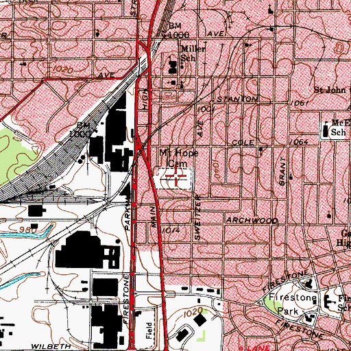 Topographic Map of Mount Hope Cemetery, OH