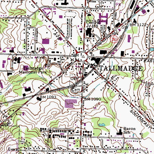 Topographic Map of Old Tallmadge Cemetery, OH