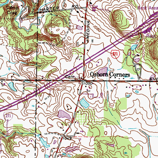 Topographic Map of Osborn Corners Cemetery, OH