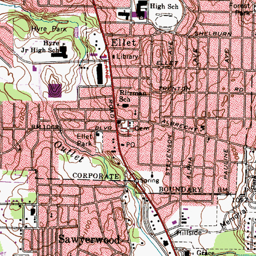 Topographic Map of Springfield Presbyterian Cemetery, OH