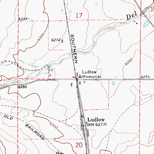 Topographic Map of Ludlow Memorial, CO