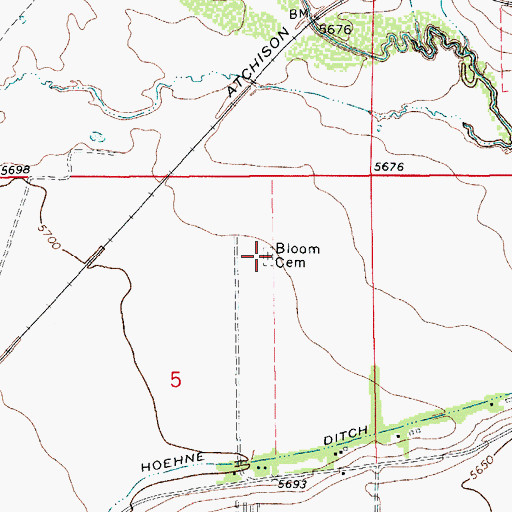 Topographic Map of Bloom Cemetery, CO