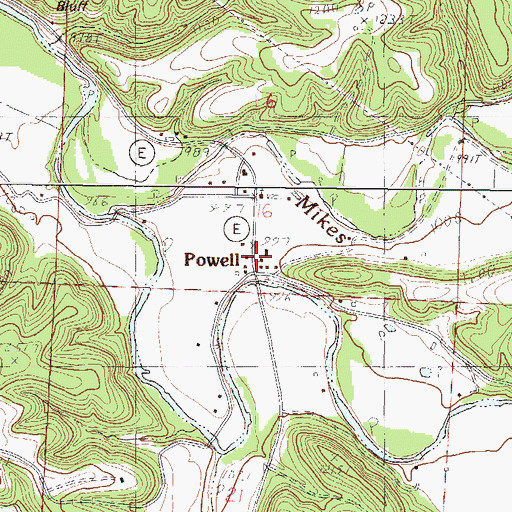 Topographic Map of Powell Post Office, MO