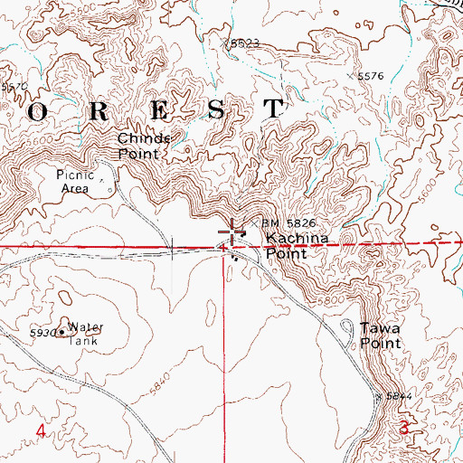 Topographic Map of Painted Desert Inn, AZ