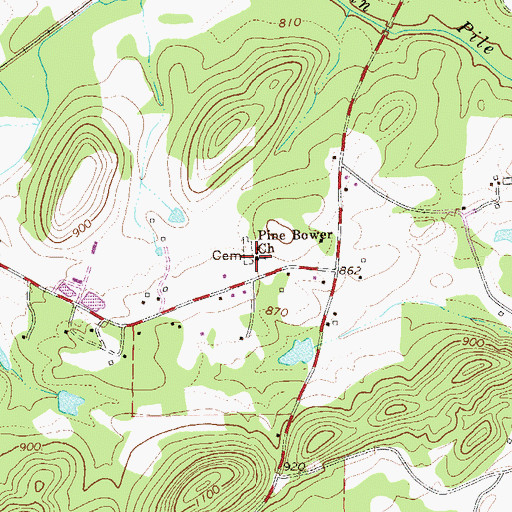 Topographic Map of Pine Bower Baptist Church Cemetery, GA