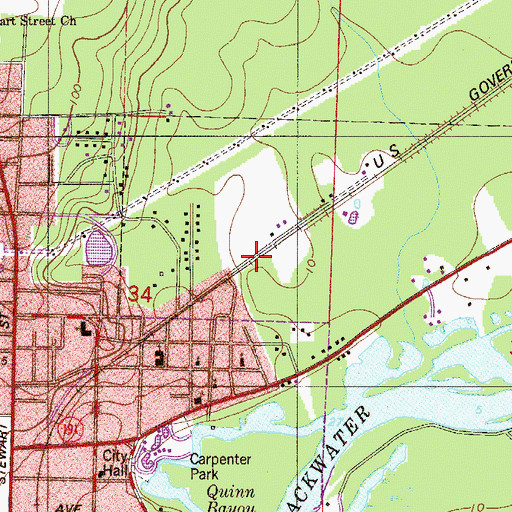 Topographic Map of Blackwater Heritage Trail State Park, FL