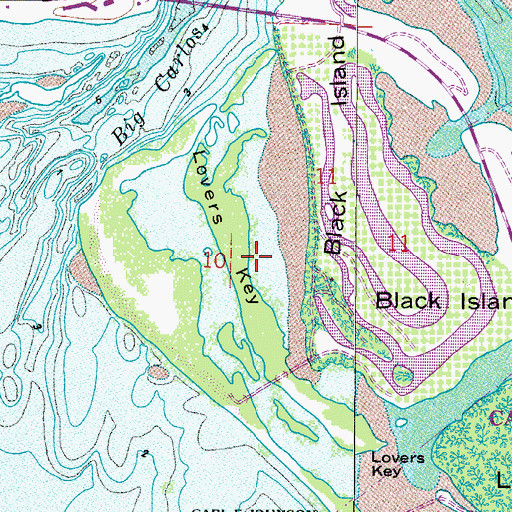 Topographic Map of Lovers Key State Park, FL