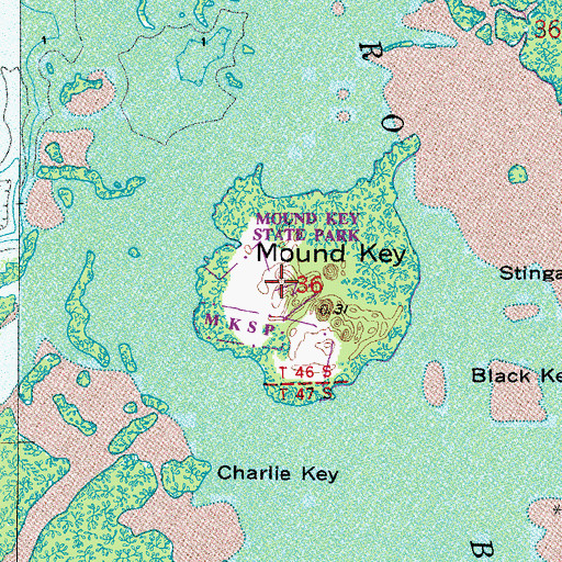 Topographic Map of Mound Key Archaeological State Park, FL