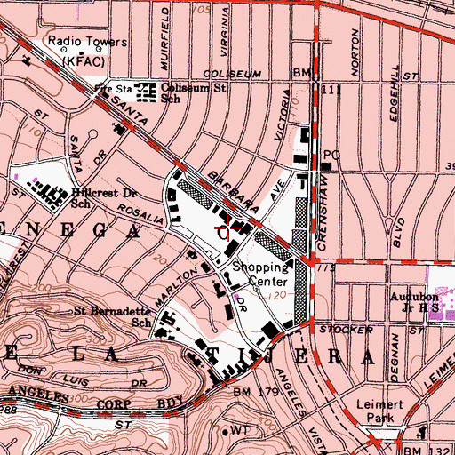 Topographic Map of Baldwin Hills Post Office, CA