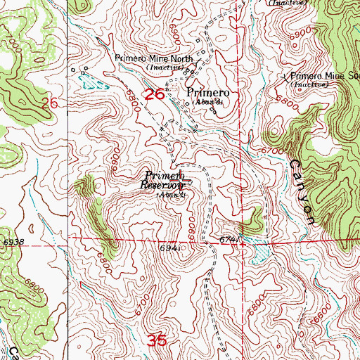 Topographic Map of Primero Reservoir, CO