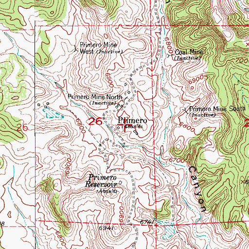 Topographic Map of Primero (historical), CO