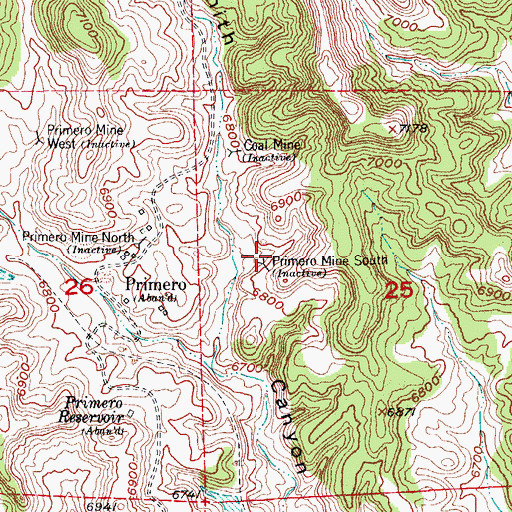Topographic Map of Primero Mine South, CO