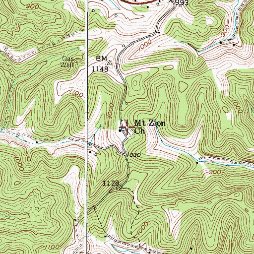 Topographic Map of Mount Zion Cemetery, WV
