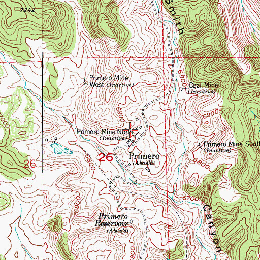 Topographic Map of Primero Mine North, CO