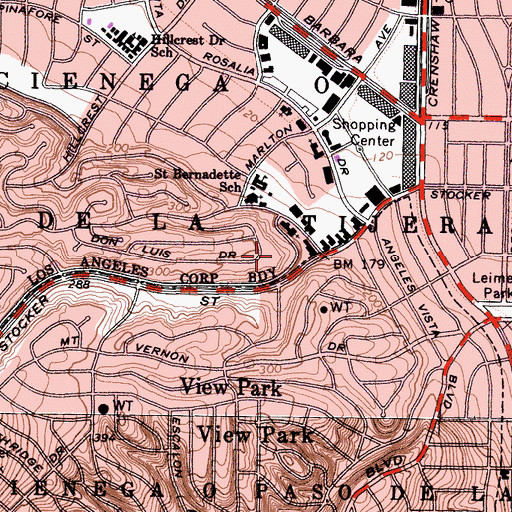 Topographic Map of Baldwin Hills, CA