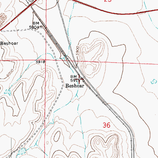 Topographic Map of Beshoar, CO