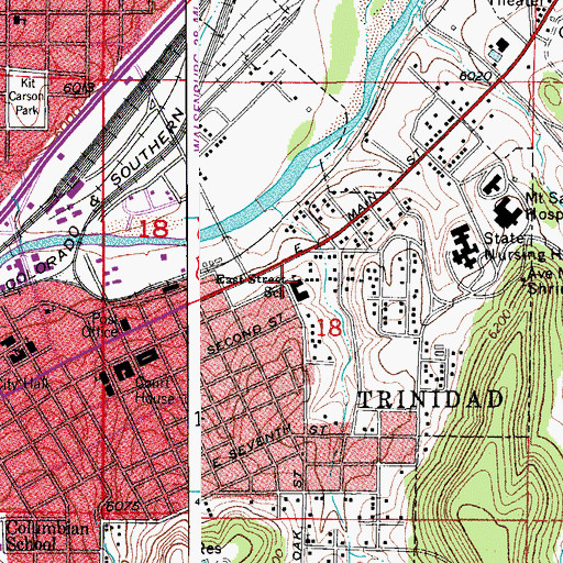 Topographic Map of East Street School, CO