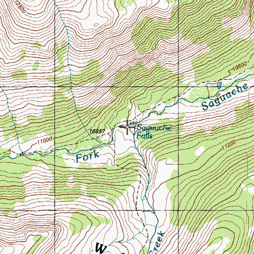 Topographic Map of Saguache Falls, CO