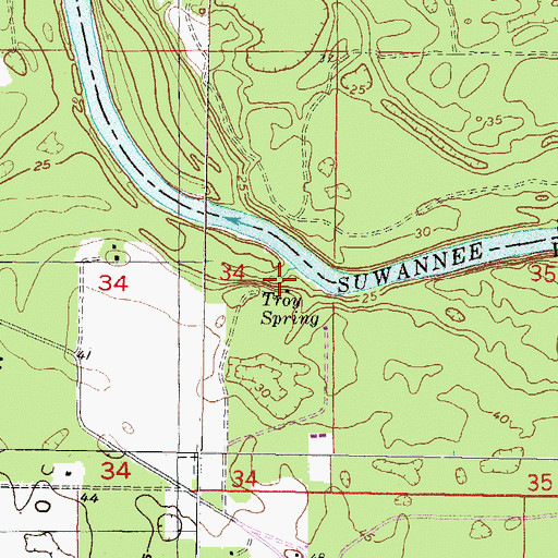 Topographic Map of Troy Spring State Park, FL