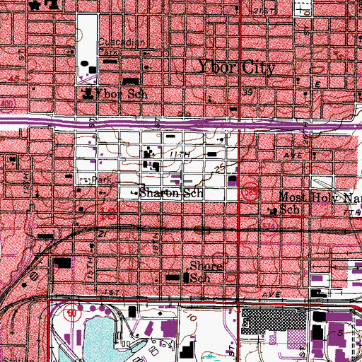 Topographic Map of Ybor City Museum State Park, FL