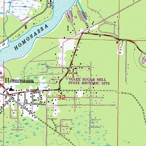 Topographic Map of Yulee Sugar Mill Ruins Historic State Park, FL