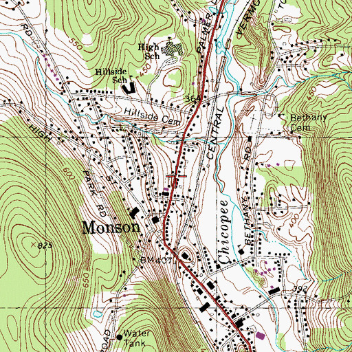 Topographic Map of North Main Street Cemetery, MA