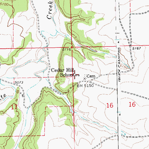 Topographic Map of Cedar Hill School, CO