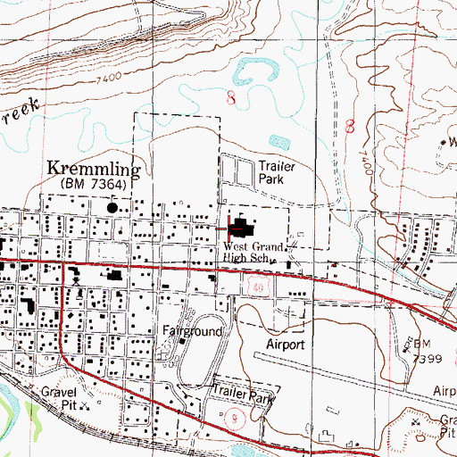 Topographic Map of West Grand High School, CO