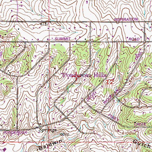 Topographic Map of Ponderosa Hills, CO