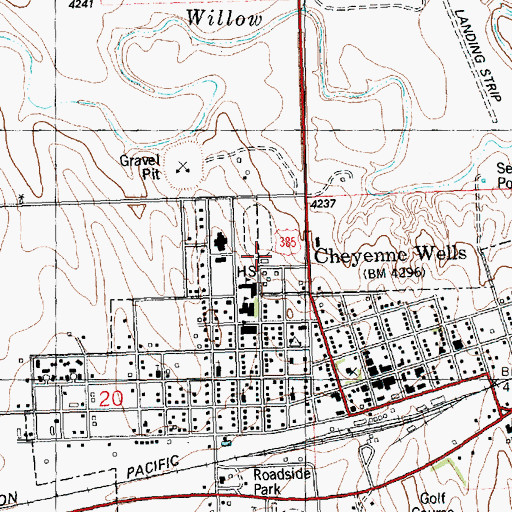 Topographic Map of Cheyenne Wells Middle School, CO