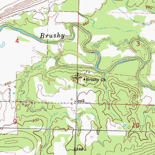 Topographic Map of Brushy Indian Baptist Cemetery, OK