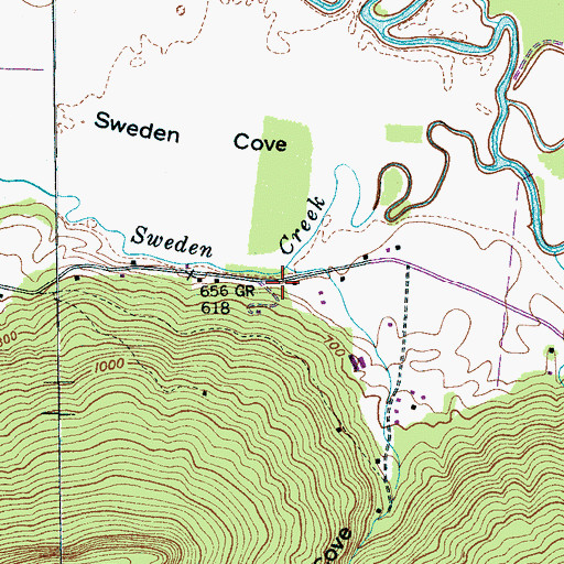 Topographic Map of Sweetens Cove, TN