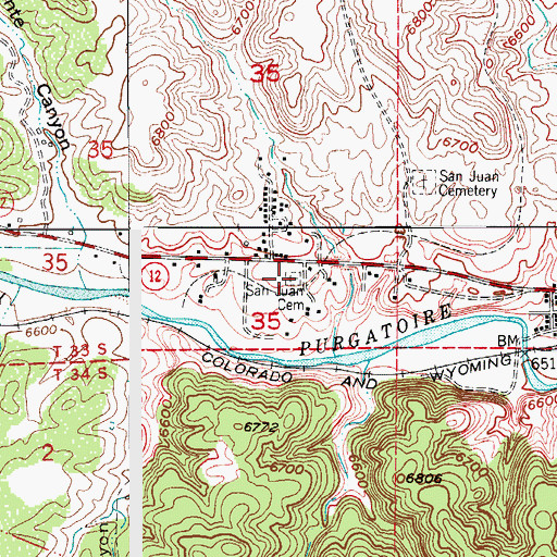 Topographic Map of San Juan Cemetery, CO