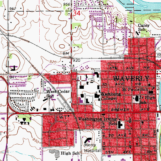 Topographic Map of Schield Stadium, IA